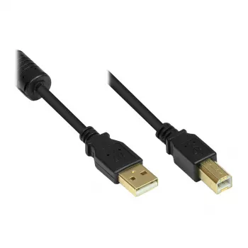 Good Connections USB 2.0 laidas A į B su ferito šerdimi, auksuoti kontaktai, juodas, 1 m