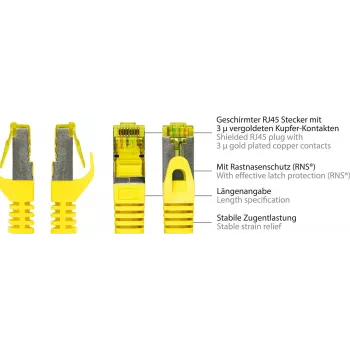 GoodConnections 40m Cat.7 S/FTP PiMF halogeno neturintis RJ45 komutacinis kabelis su fiksatoriaus apsauga, geltonas 8070R-400Y