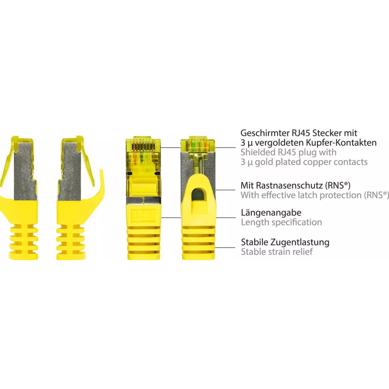 GoodConnections 40m Cat.7 S/FTP PiMF halogeno neturintis RJ45 komutacinis kabelis su fiksatoriaus apsauga, geltonas 8070R-400Y