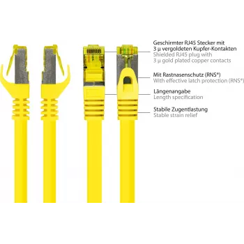 GoodConnections 40m Cat.7 S/FTP PiMF halogeno neturintis RJ45 komutacinis kabelis su fiksatoriaus apsauga, geltonas 8070R-400Y