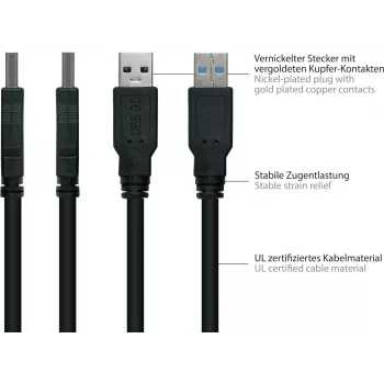 GoodConnections Alcasa USB 3.2 Gen 1 laidas A–B, 1,8 m, juodas