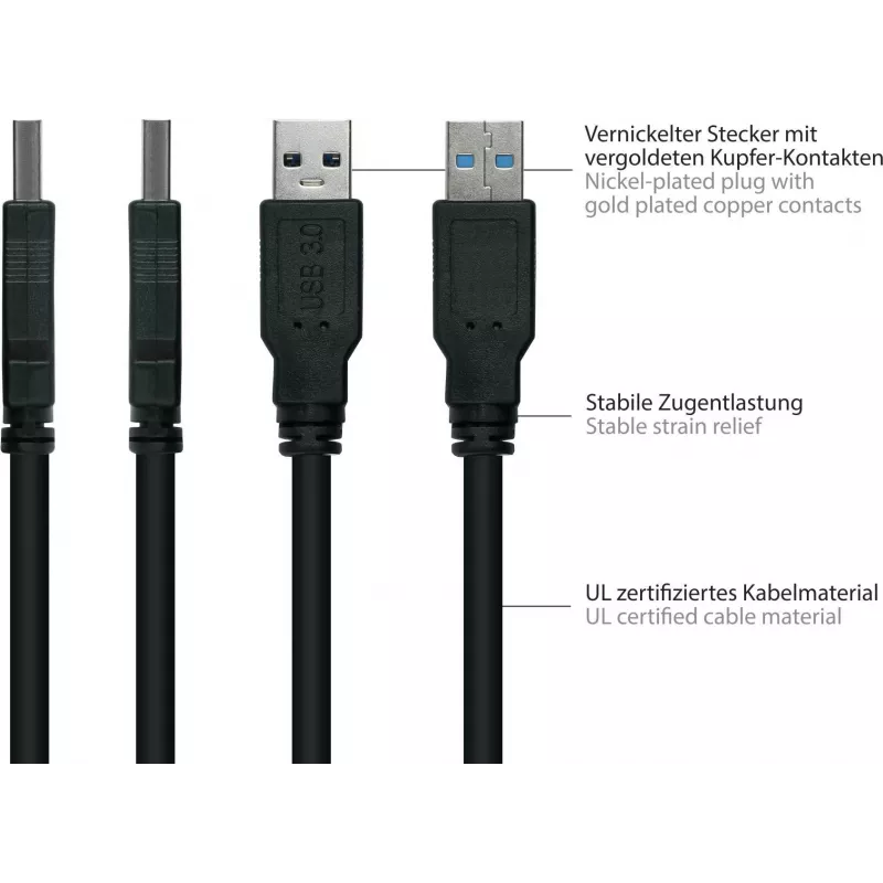 GoodConnections Alcasa USB 3.2 Gen 1 kabelis, USB-A į Micro-B, 3 m, juodas UK30P-AMB-030S