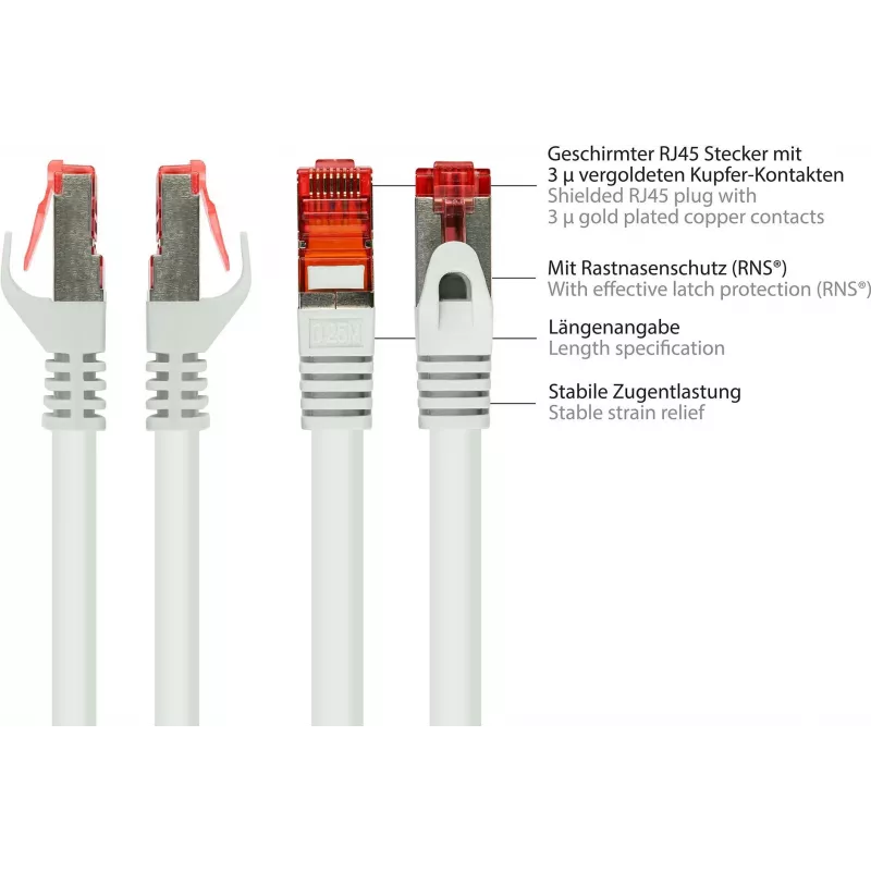 GoodConnections RNS® Cat.6 S/FTP PiMF tinklo kabelis su fiksatoriaus apsauga, baltas, 25m 8060-250W