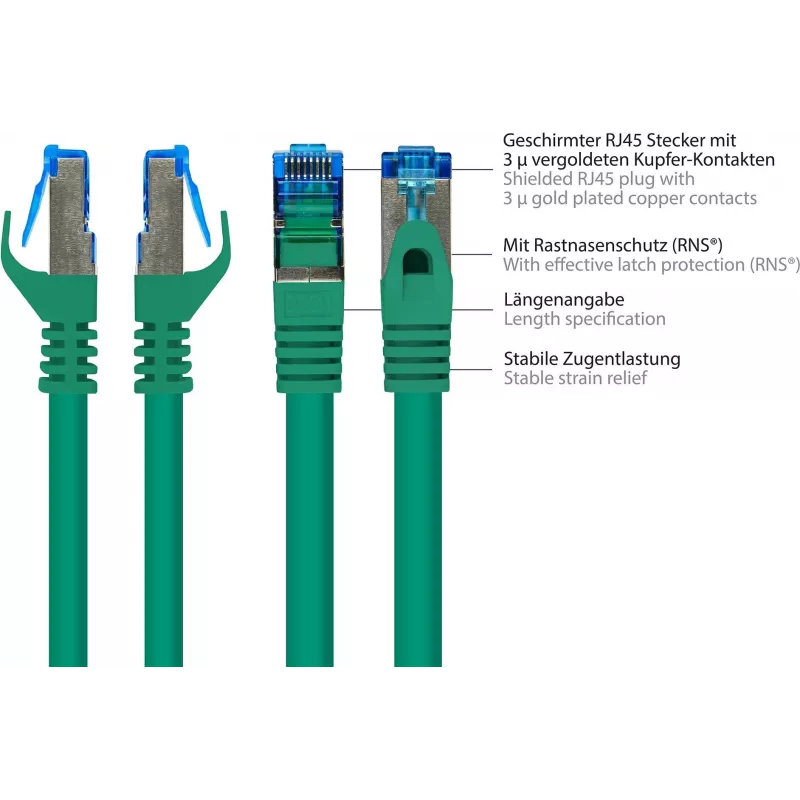 GoodConnections RNS® Cat. 6A S/FTP halogen-free (LSZH) jungiamasis kabelis su apsauga nuo užkabinimo, 3 m, žalias