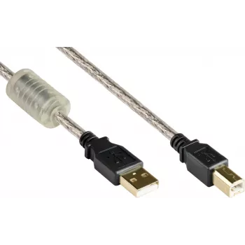 Good Connections USB 2.0 aukštos kokybės kabelis su ferito šerdimi ir auksiniais kontaktais, permatomas, 5m