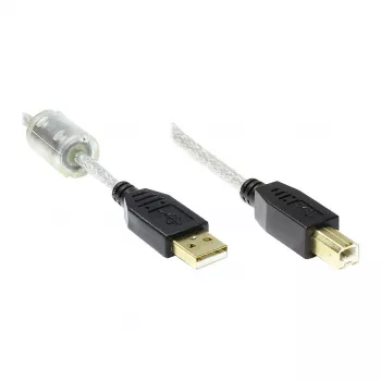 GoodConnections USB 2.0 aukštos kokybės laidas su ferito šerdimi ir auksuotais kontaktais, permatomas, 3 m (2510-3TQ)