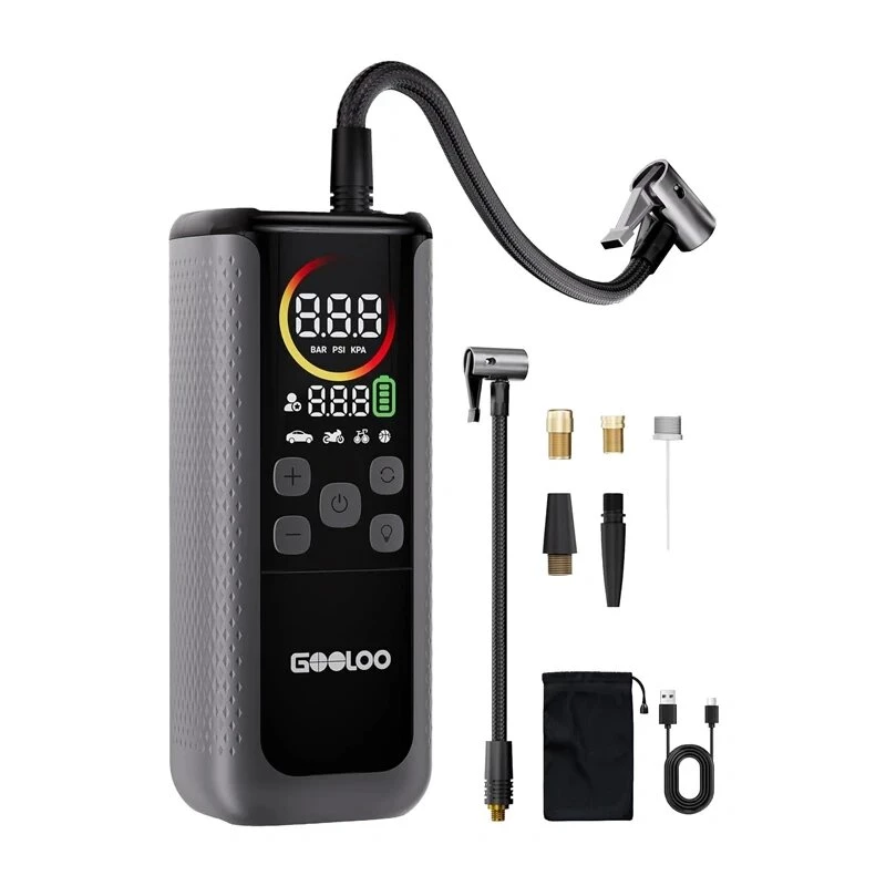 GOOLOO GT160 Dual automobilinis kompresorius | 12V DC, 150 PSI, skaitmeninis ekranas, 70 L/min, automatinis išsijungimas, LED darbinė šviesa