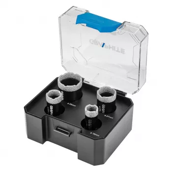 GRAPHITE deimantinių kiaurymių grąžtų rinkinys (18, 22, 27, 35 mm), 4 vnt., M14 sriegis