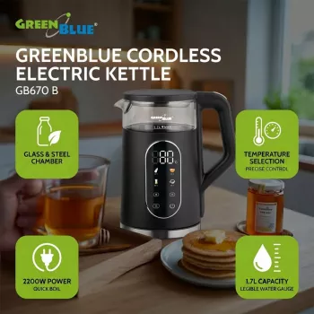 GREENBLUE Belaidis virdulys GB670 B 1.7L 2200W Juodas/Sidabrinis