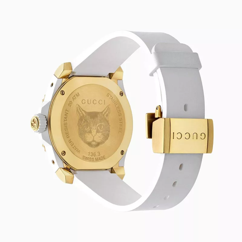 Gucci Dive Vyrų Laikrodis YA136322 40mm Nerūdijantis Plienas Juodas Ciferblatas Guminis Dirželis