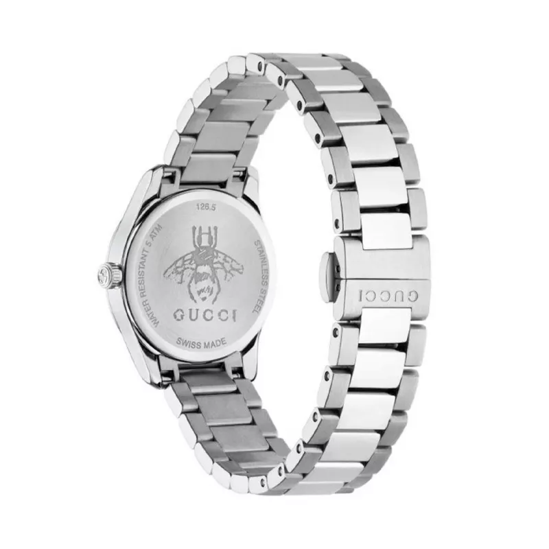 Gucci G-Timeless Moteriškas Laikrodis YA126572A 27mm Nerūdijantis Plienas Sidabrinis Ciferblatas Deimantiniai Valandų Rodikliai Šveicariškas Kvarcas