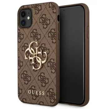 GUESS iPhone 11 / XR kietas dėklas 4G Big Metal Logo rudas