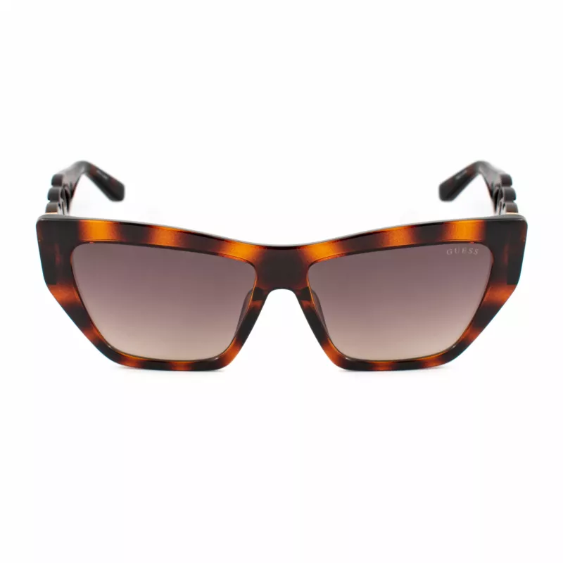 GUESS Moteriški akiniai nuo saulės GU00111-5652F – katės akies rėmelis iš tamsaus havana acetato su rudais gradientiniais lęšiais 56/14/130 mm