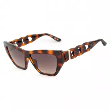 GUESS Moteriški akiniai nuo saulės GU00111-5652F – katės akies rėmelis iš tamsaus havana acetato su rudais gradientiniais lęšiais 56/14/130 mm