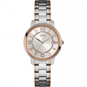 GUESS W0929L3 Moteriškas laikrodis su rožinio aukso spalvos nerūdijančio plieno apyranke, 39 mm