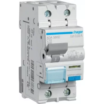 Hager ADA560D RCBO 1P+N 10A C charakteristikos 30mA A tipo 10kA 230V