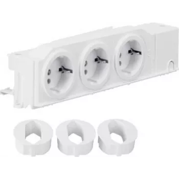 Hager VZ00AS DIN bėgio lizdas Schuko, 3 lizdai, pasukamas, varžtiniai gnybtai, šviesiai pilkas