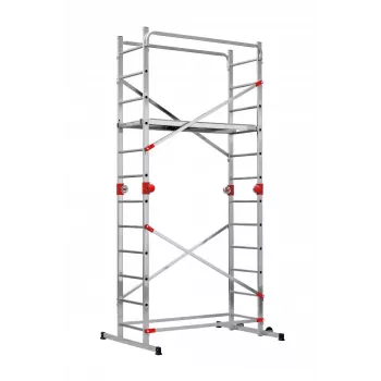 HAILO G60 aliumininiai pastoliai, 2x12 laipteliai, maks. darbinis aukštis 7,0 m, sidabriniai/raudoni