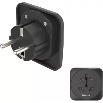 Hama kelioninis adapteris Type E ir F, 3 polių, universalus, iš viso pasaulio į Europą, juodas (00223461)