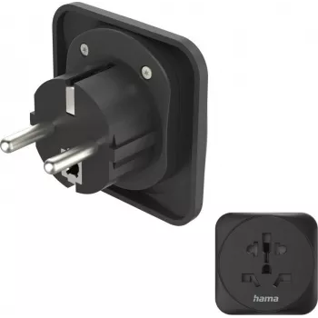 Hama kelioninis adapteris Type E/F, 3 polių, universalus, iš pasaulio į Europą, juodas (00137245)