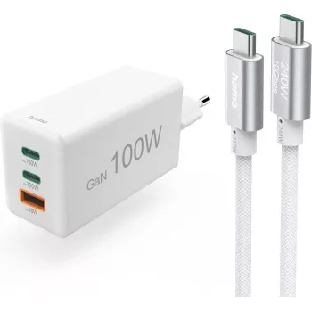 Hama USB-C greitasis įkroviklis su USB-C kabeliu, 100W Power Delivery, 1,5 m, baltas 00200027
