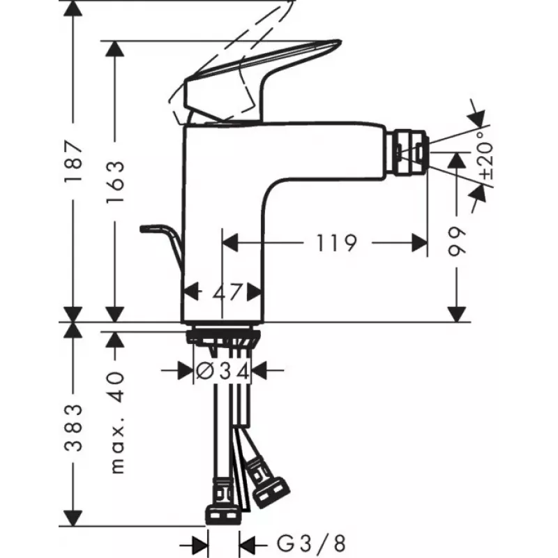 HANSGROHE Logis Bidet maišytuvas 71200000 su dugno prijungimu