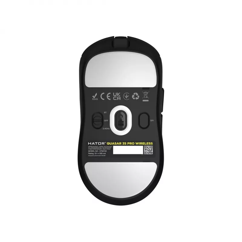 Hator Quasar 3S Pro Wireless žaidimų pelė, juoda, 26000 DPI, optinė, 2,4 GHz, USB-C, dešinei rankai, RGB