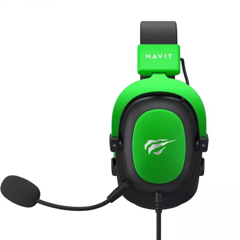 Havit H2002d laidinis žaidimų ausinių komplektas su 50 mm tvarkyklėmis, RGB LED, juoda/žalia