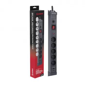 Hawk HWPS501GY maitinimo juosta 1,5 m pilka 5 lizdai Schuko