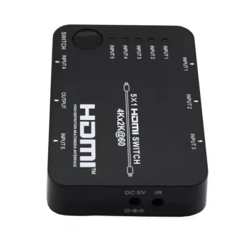 HDCVT HDS-B51 5x1 HDMI 2.0 jungiklis 4K@60Hz HDR10 Dolby Vision HDCP 2.2 18Gbps su IR nuotolinio valdymo pultu