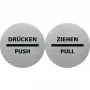 HELIT H6271700 Push/Drucken piktogramos ženklas, nerūdijantis plienas, lipnus, 115 mm, sidabrinis su juodu spaudu