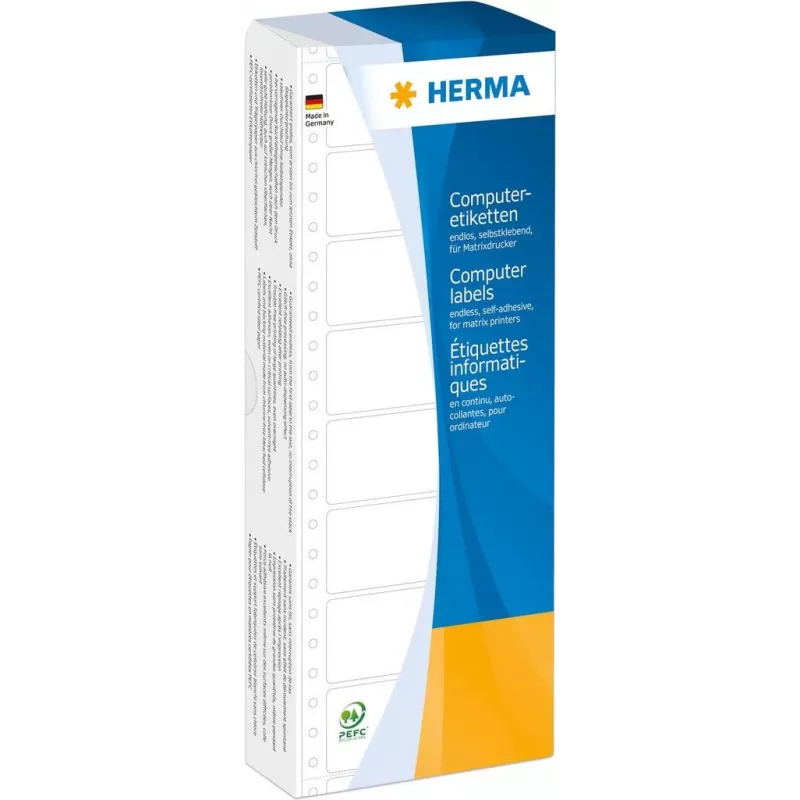 HERMA 8161 baltos fan-fold etiketės, nuolatinis klijavimas, matinės, 88,9 x 35,7 mm, 2000 vnt.