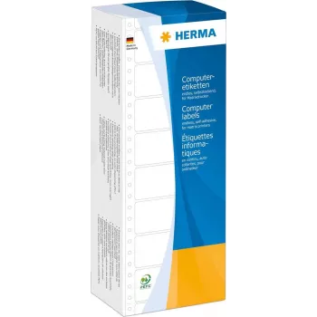 HERMA 8210 kompiuterinės etiketės – fan-fold, perforuotos, permanentinio klijavimo, matinio balto popieriaus, 88,9 x 23 mm, 6000 etikečių