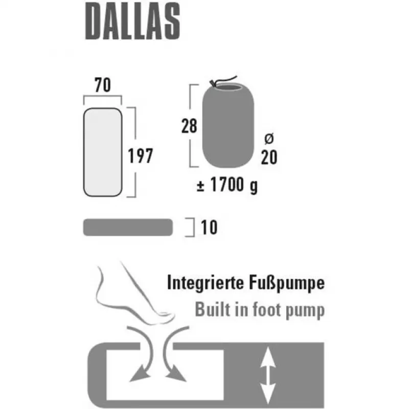 High Peak Dallas Single Air Mattress - stačiakampis, su įmontuotu kojiniu siurbliu, mėlynai pilkas