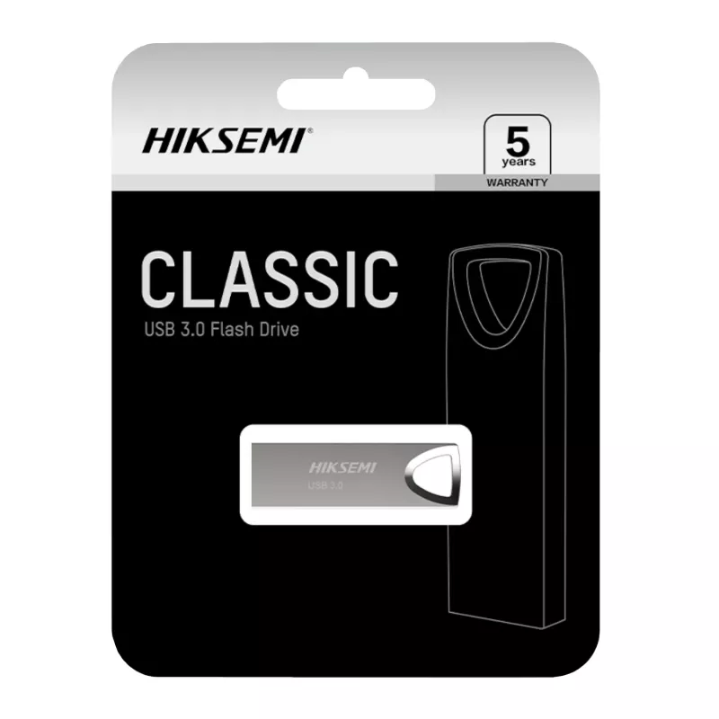 HIKSEMI Classic 128GB USB 3.0 atmintukas, USB-A, cinko lydinys, be dangtelio, sidabrinis, iki 100 MB/s skaitymo
