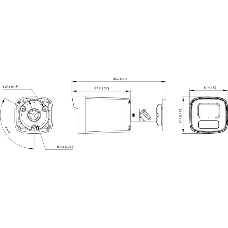 Hikvision DS-2CE12UF3T-LS 3K ColorVu 4-in-1 Mini Bullet kamera su 2.8 mm objektyvu, 40 m šilta šviesa, IP67