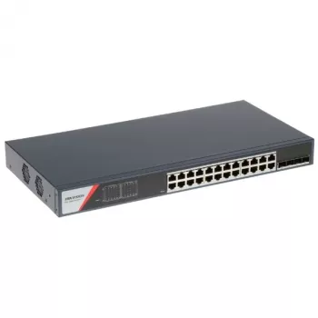 Hikvision DS-3E1528-SI-24T4F valdomas 2 sluoksnio PoE komutatorius, 24 PoE prievadai, 4 SFP aukštupio prievadai, 370 W PoE biudžetas