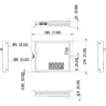 Hikvision DS-3T1510P-SI-FLT(O-STD) 10 prievadų pramoninis valdomas PoE+ komutatorius su 8 Gigabit PoE+ prievadais ir 2 SFP, 120W biudžetas, DIN bėgelis, be maitinimo šaltinio
