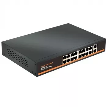 HISMART 18 prievadų Gigabit PoE+ komutatorius su 16 PoE prievadų ir 2 uplink prievadais, 250W biudžetu, nevaldomas, metalinis, montuojamas į stelažą