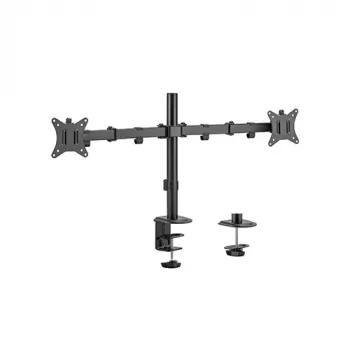 HISMART HS082406 Dvigubo monitoriaus laikiklis, dujinis spyruoklinis mechanizmas, tvirtinimas prie stalo arba per angą, VESA 75x100, 8 kg, matinė juoda