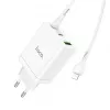 HOCO 35W dvigubas USB-C + USB-A PD & QC3.0 sieninis įkroviklis su USB-C į Lightning kabeliu, baltas