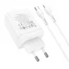 HOCO 35W dvigubas USB-C + USB-A PD & QC3.0 sieninis įkroviklis su USB-C į Lightning kabeliu, baltas