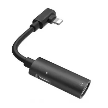 Hoco Dual Lightning Cable Audio Converter To Lightning Headset Plug + Lightning Charger Plug Black