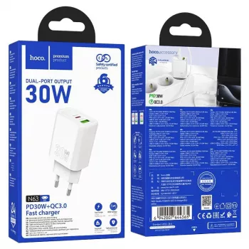 Hoco N63 Gentle PD30W+QC3.0 Įkroviklis (EU) Baltas