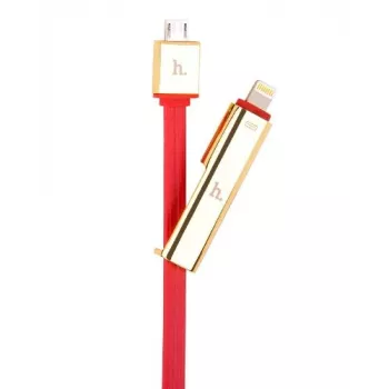 HOCO Universal UPL14 Lipstick Series 2-in-1 įkrovimo laidas (Apple Lightning + Micro USB) raudonas
