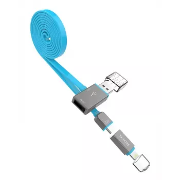 Hoco UPL03 Share Line Apple + Micro USB Blue 2-in-1 įkrovimo ir duomenų kabelis, 1 m