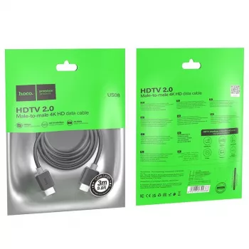 Hoco US08 HDMI 2.0 kabelis 3m juodas 4K HDR auksu padengtomis jungtimis