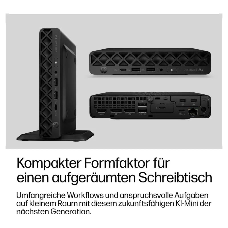 HP EliteDesk 8 Mini G2a Mini PC, AMD Ryzen AI 5 435, 16GB RAM, 512GB SSD, Windows 11 Pro, juoda