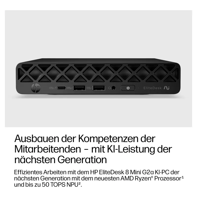 HP EliteDesk 8 Mini G2a Mini PC, AMD Ryzen AI 5 435, 16GB RAM, 512GB SSD, Windows 11 Pro, juoda