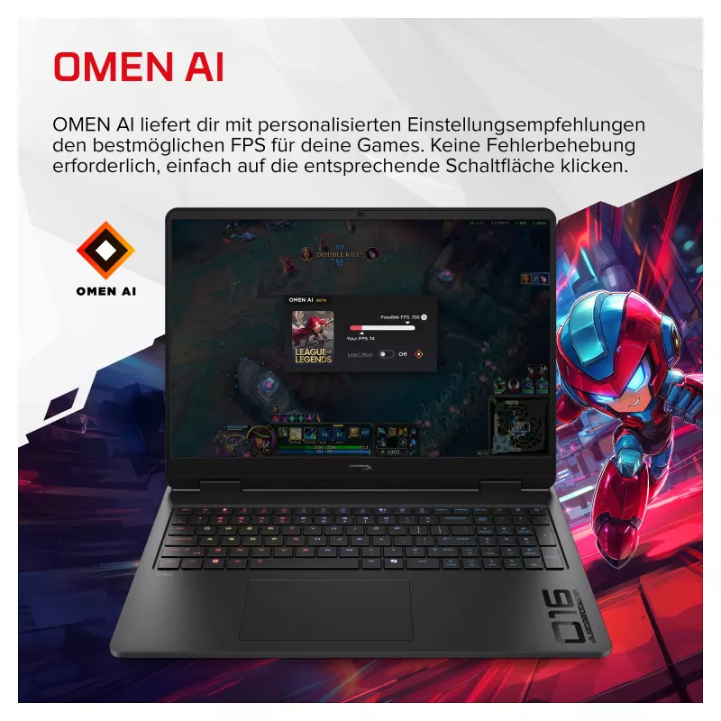 HP HyperX OMEN 16-am2173ng žaidimų nešiojamasis kompiuteris, 16.1 inch QHD 165Hz, Intel Core i7-14650HX, 24GB RAM, 1TB SSD, RTX 5070, Windows 11 Home